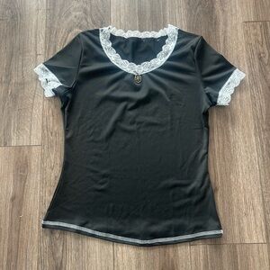 Black Top with White Lace Trim